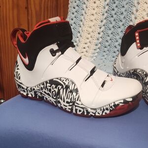 Nike High-Top Sneakers, White, Black And Red